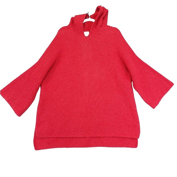 Old Navy Chunky Hooded Tunic Sweater Pull Over Women XL Red bell sleeve - Picture 2 of 15
